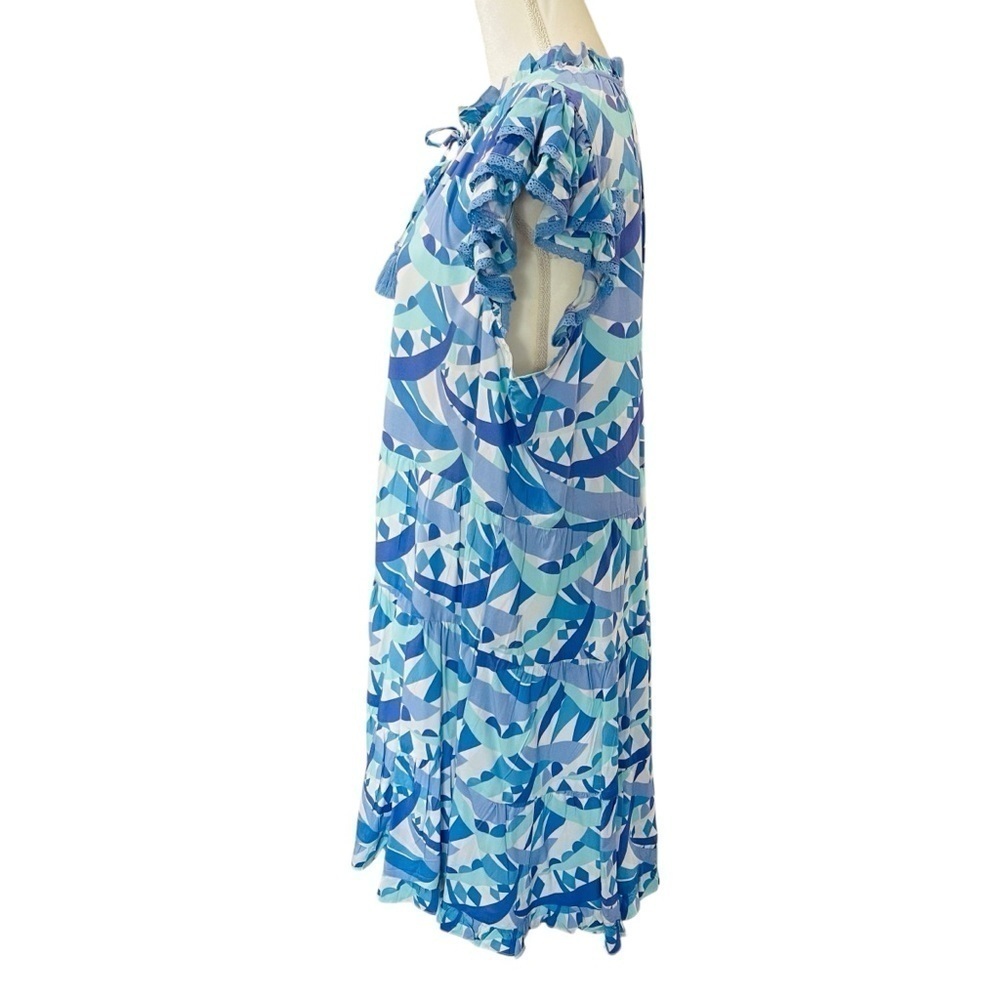 Sail To Sable Size XXL Poppy Ruffle Neck Tiered Dress Blue Multi NWT $268 - Picture 6 of 12